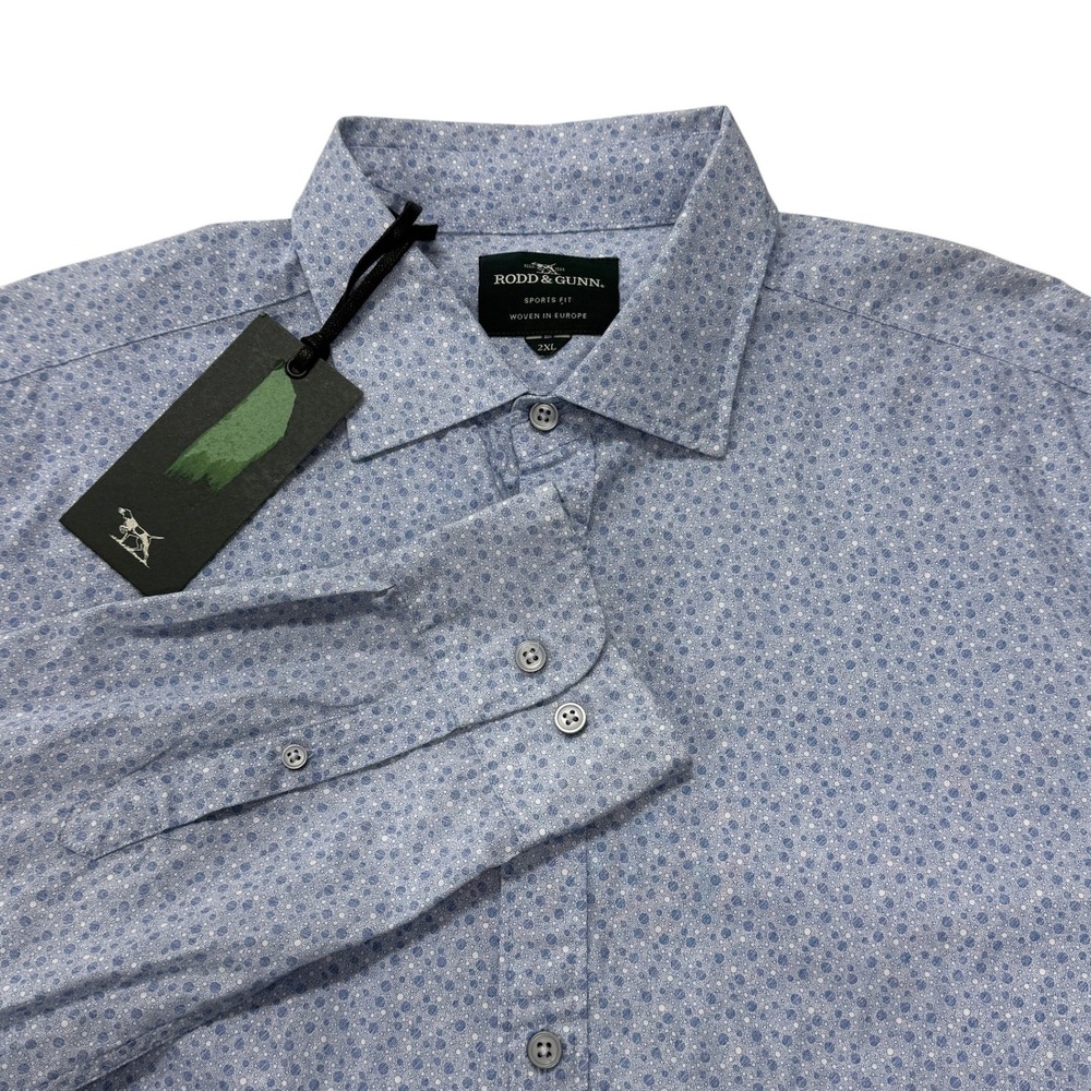 Rodd & Gunn Arran Bay Sports Fit Shirt Mens 2XL Blue Geometric Button Down NEW